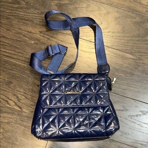 Zara Shiny Blue Quilted Crossbody Bag